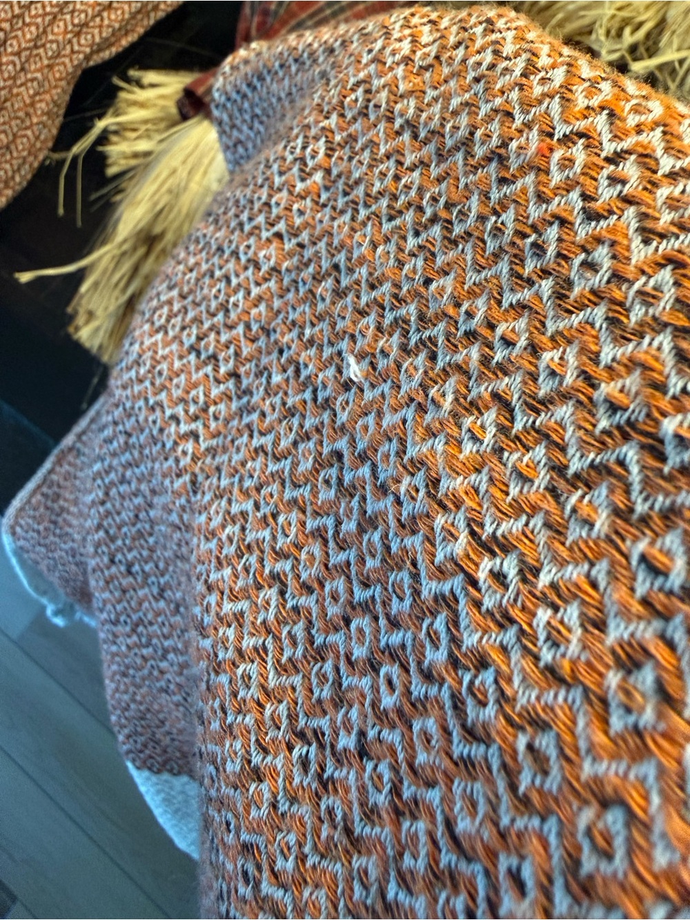 Turkish Cotton Orange Woven Throw with Fringe - Picture 10 of 10